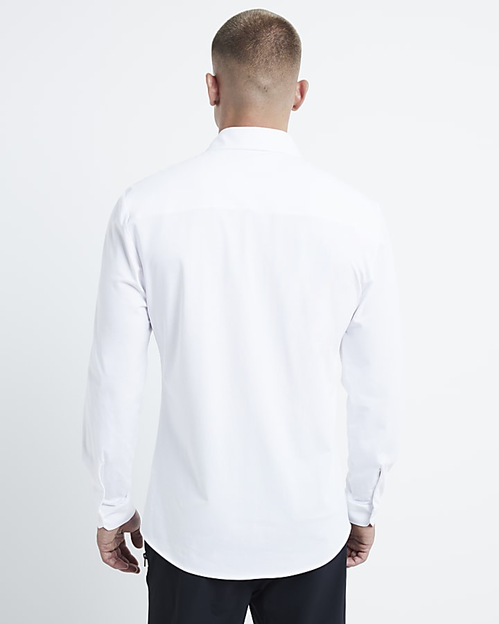 White slim fit stretch long sleeve shirt