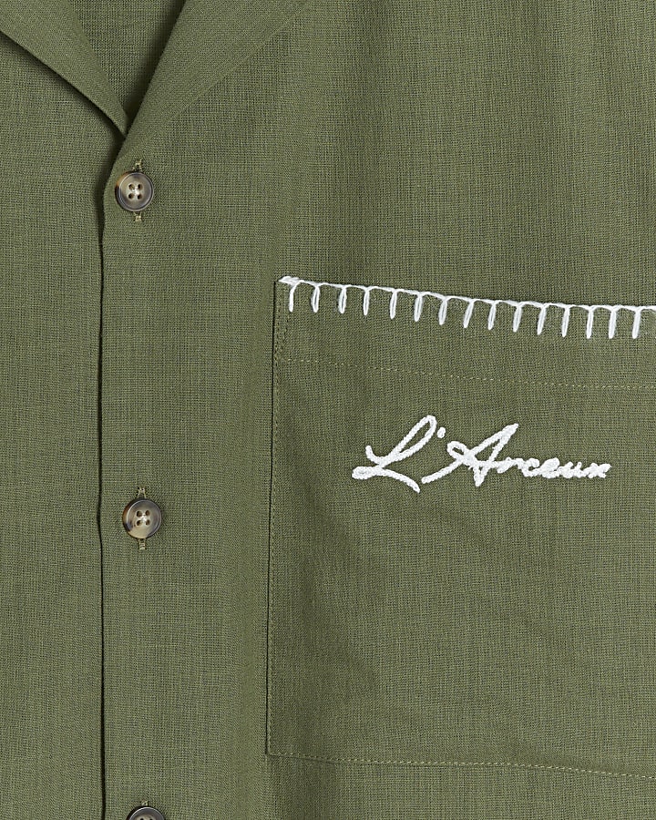 Khaki regular fit stitched revere shirt