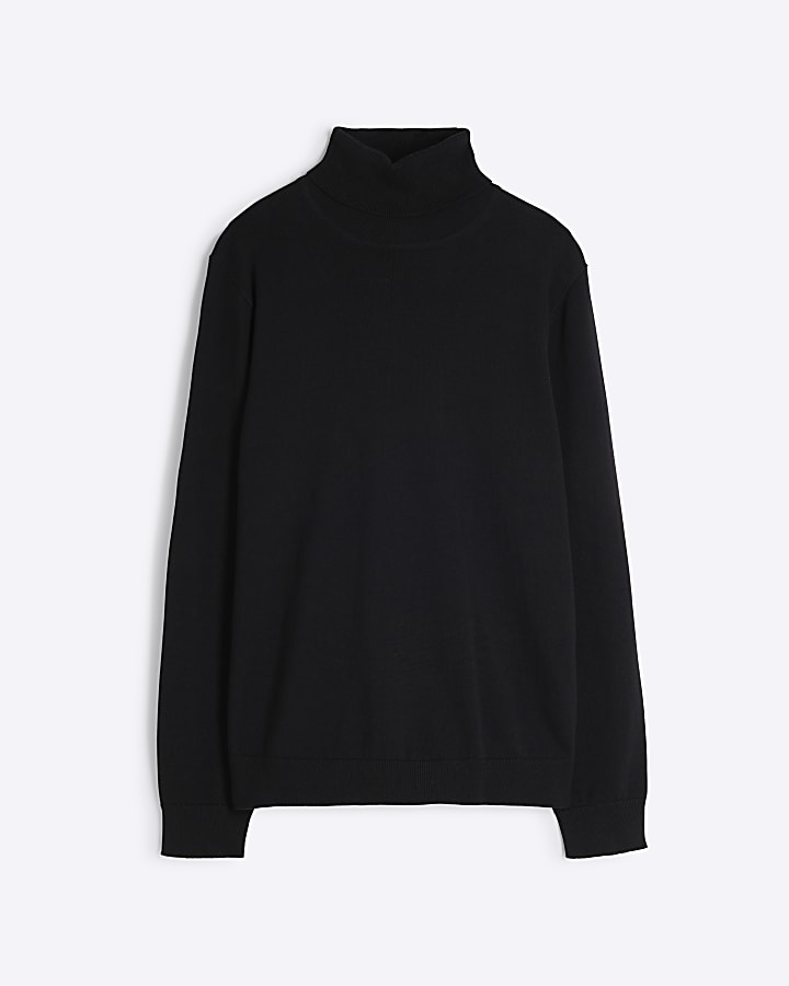 Black Slim Fit Roll Neck Jumper