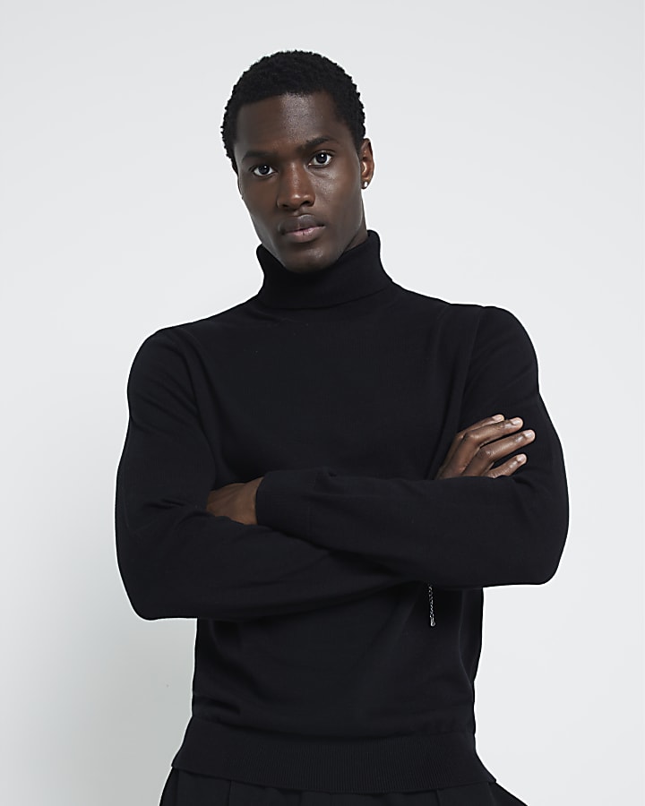 Black Slim Fit Roll Neck Jumper