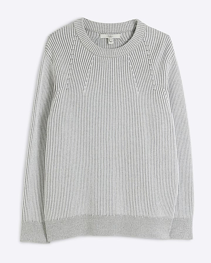 Grey slim fit plaited crew neck jumper