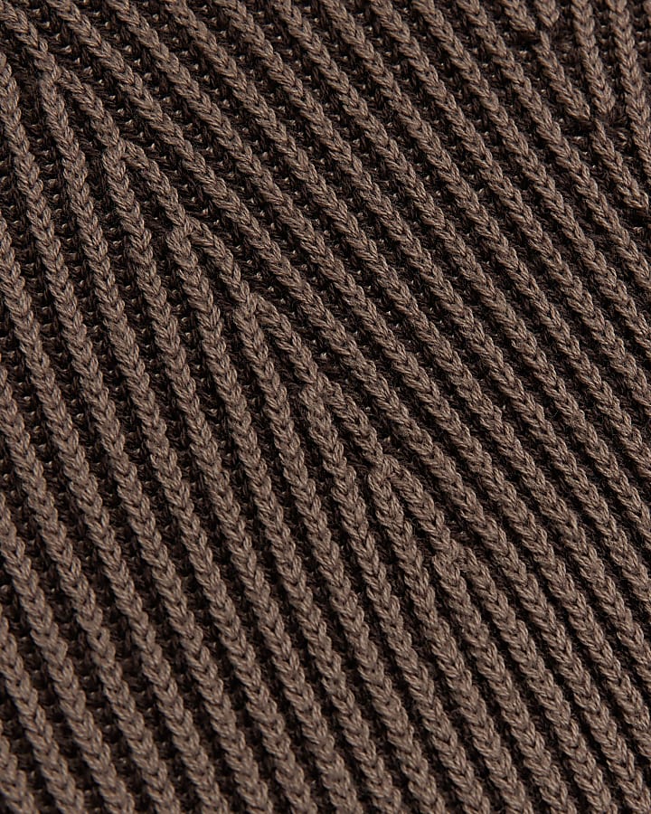 Brown slim fit plaited crew neck jumper