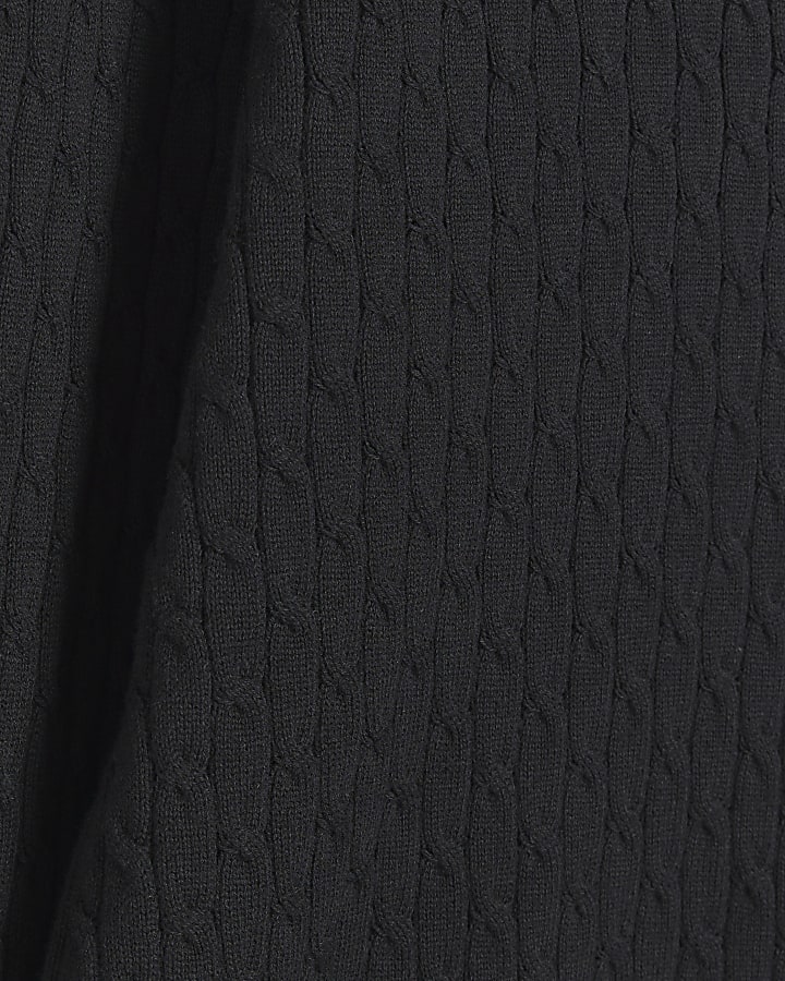 Black muscle fit cable knitted jumper