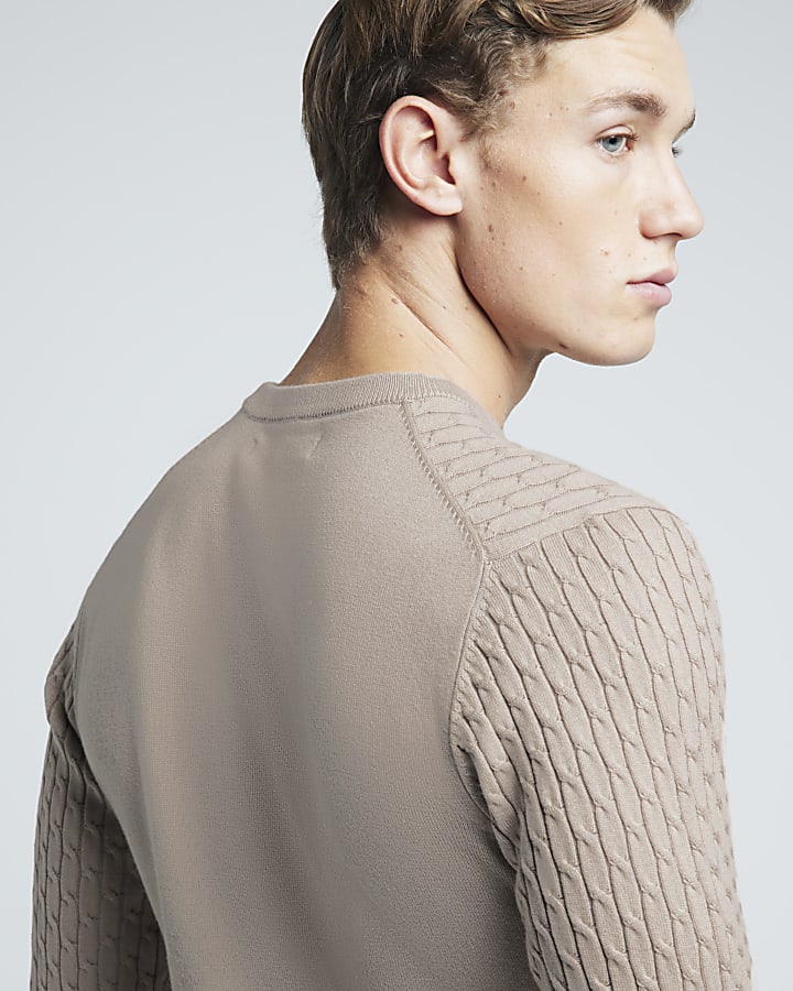 Stone muscle fit cable knitted jumper