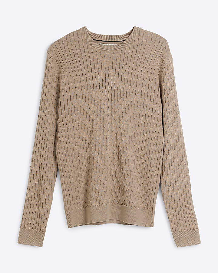 Stone muscle fit cable knitted jumper