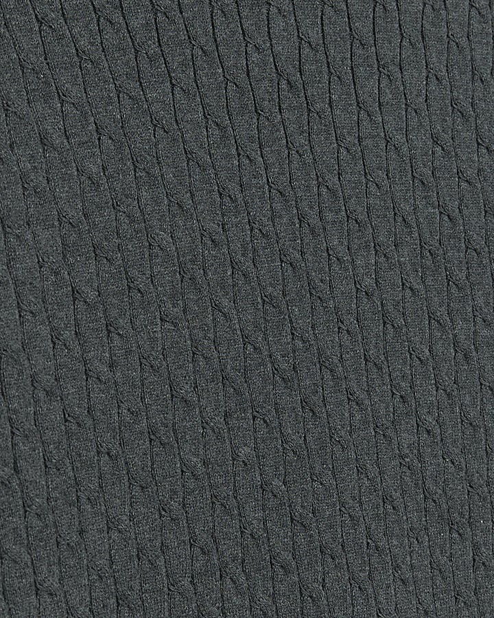 Grey muscle fit cable knit jumper