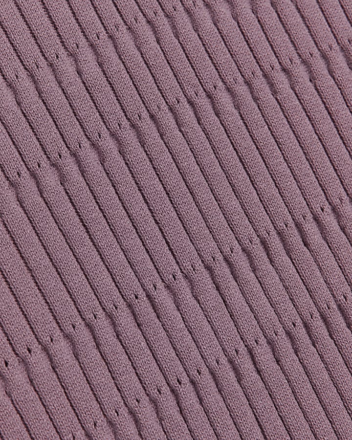 Purple slim fit stretch textured knit polo