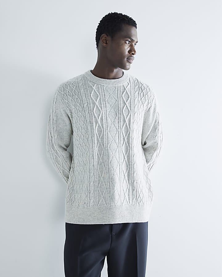 Grey Midweight Cable Knit Jumper