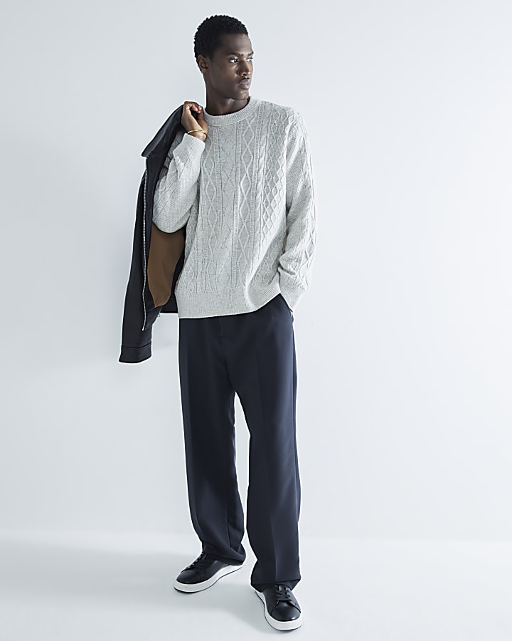 Grey Midweight Cable Knit Jumper