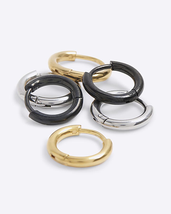 3 Pack silver stainless steel hoop earrings