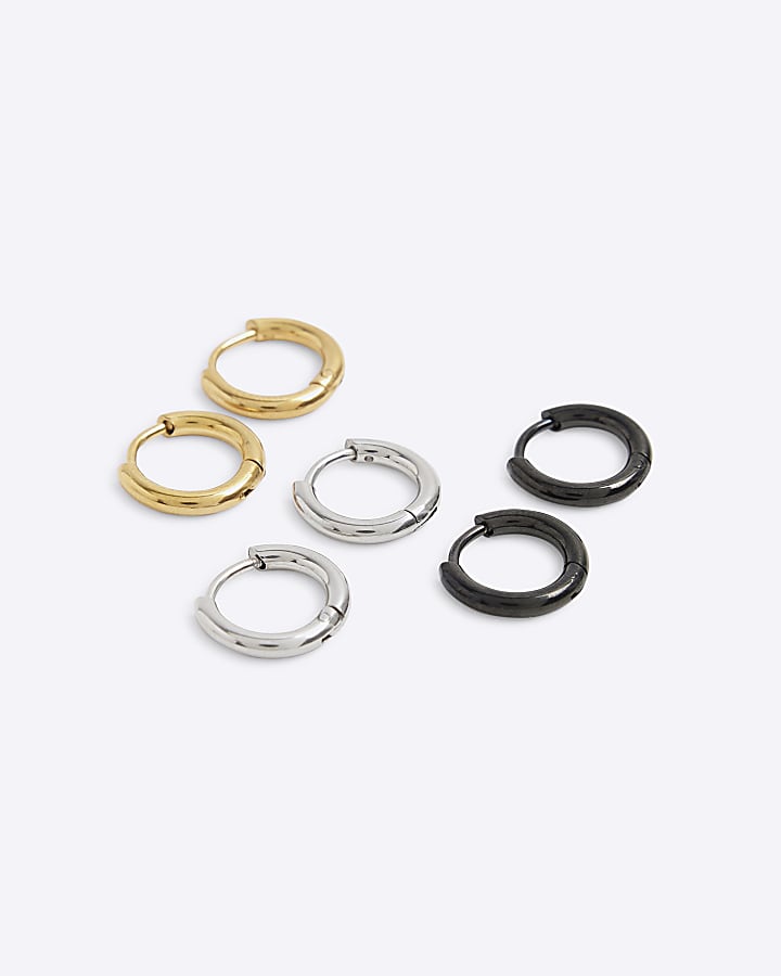 3 Pack silver stainless steel hoop earrings