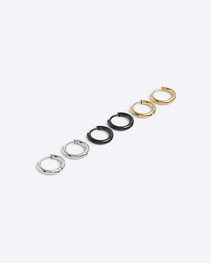 3 Pack silver stainless steel hoop earrings