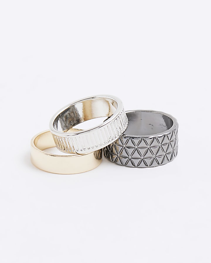 3 Pack silver colour textured rings