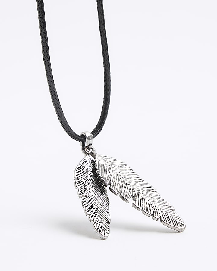 Silver Colour Feather Pendant Necklace
