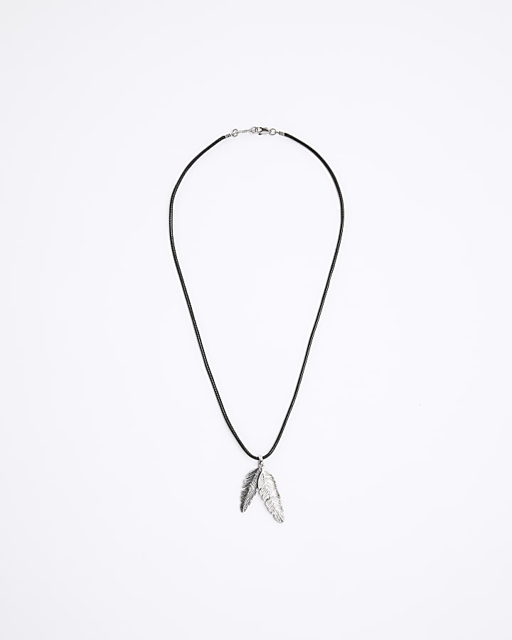 Silver Colour Feather Pendant Necklace