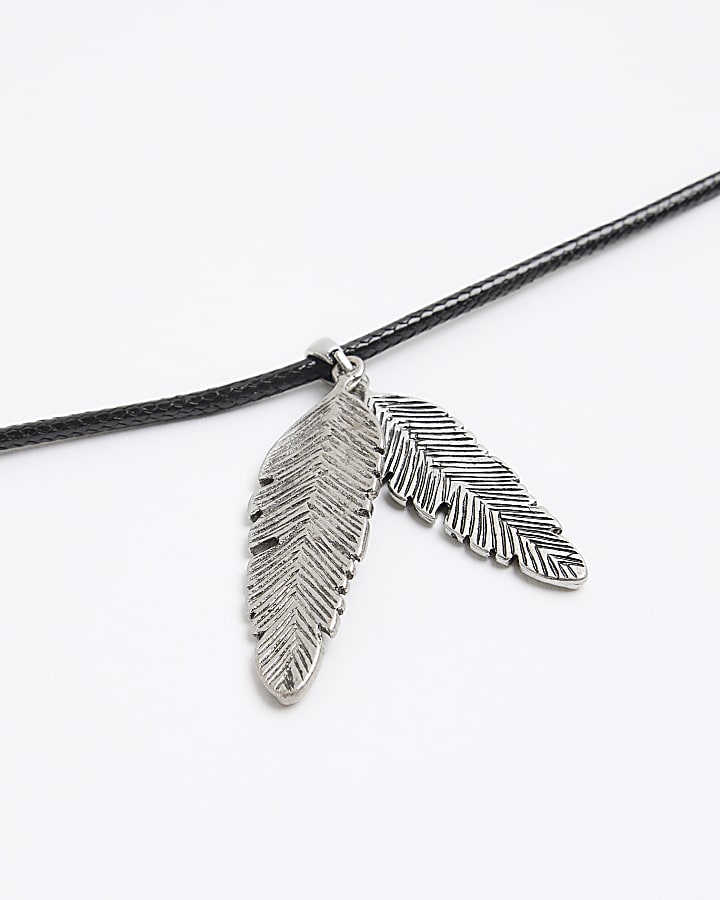Silver Colour Feather Pendant Necklace