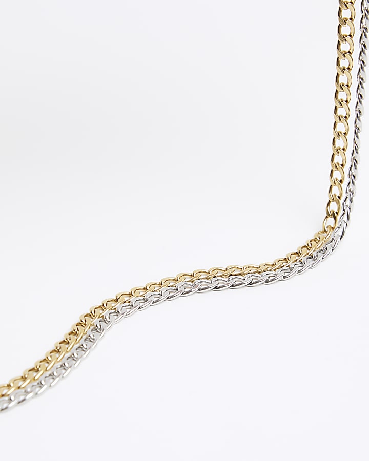 Silver Stainless Steel Mixed 2 Row Necklace