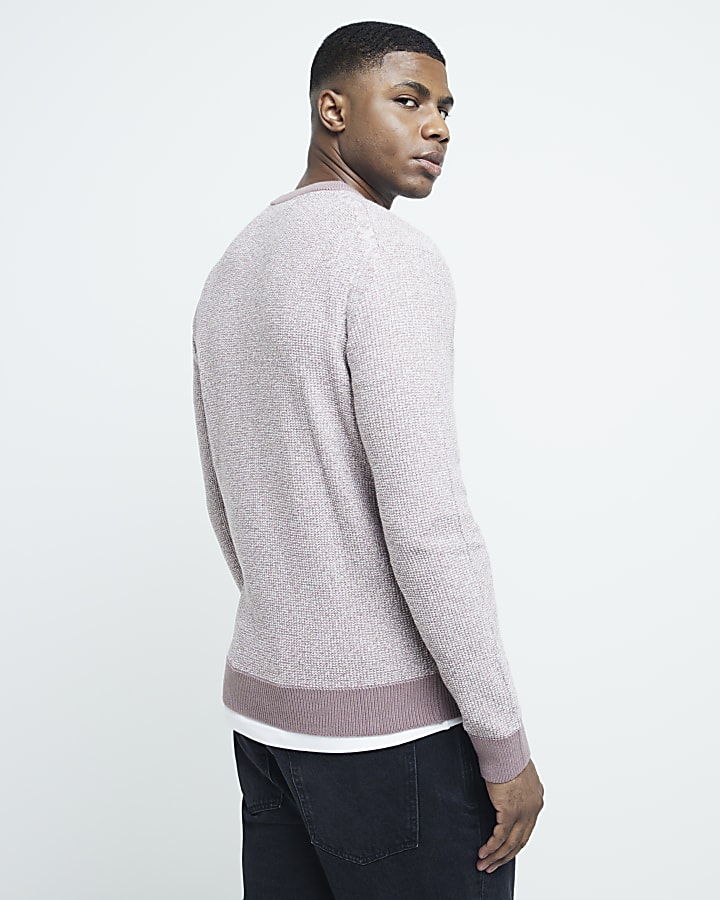 Purple Slim Fit Waffle Crew Neck Jumper