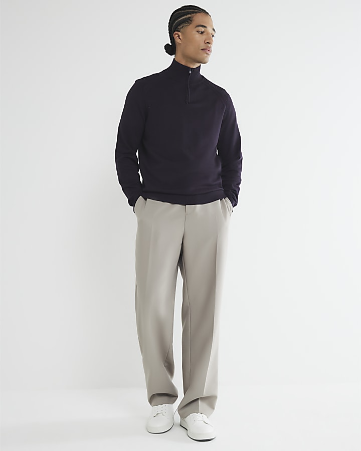 Navy Slim Fit Half Zip Jumper