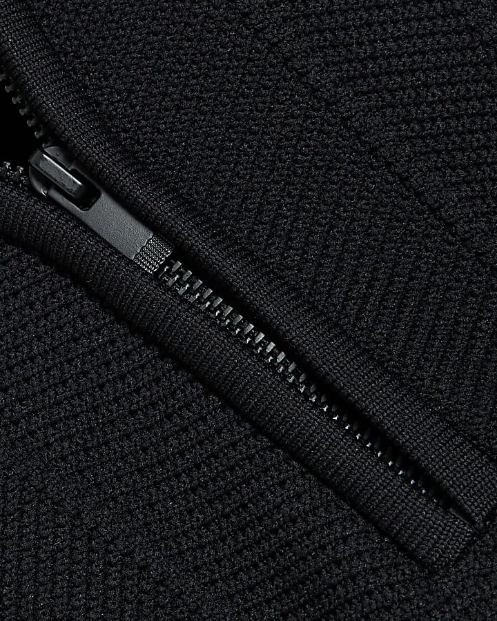Black muscle fit herringbone polo shirt