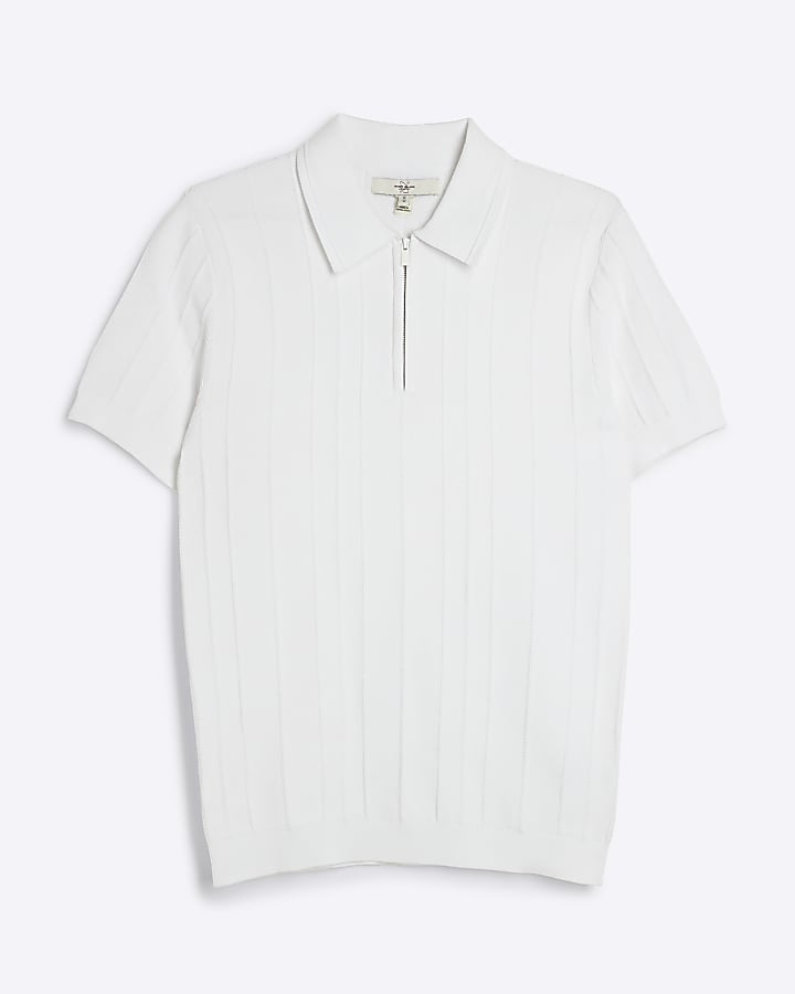 White muscle fit herringbone polo shirt