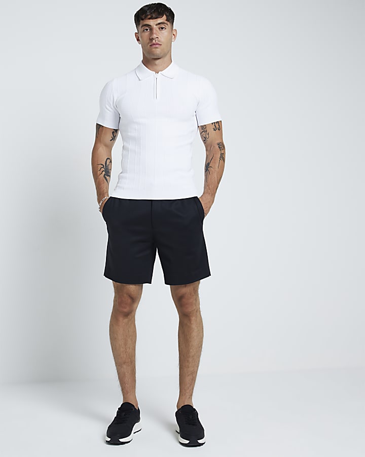 White muscle fit herringbone polo shirt