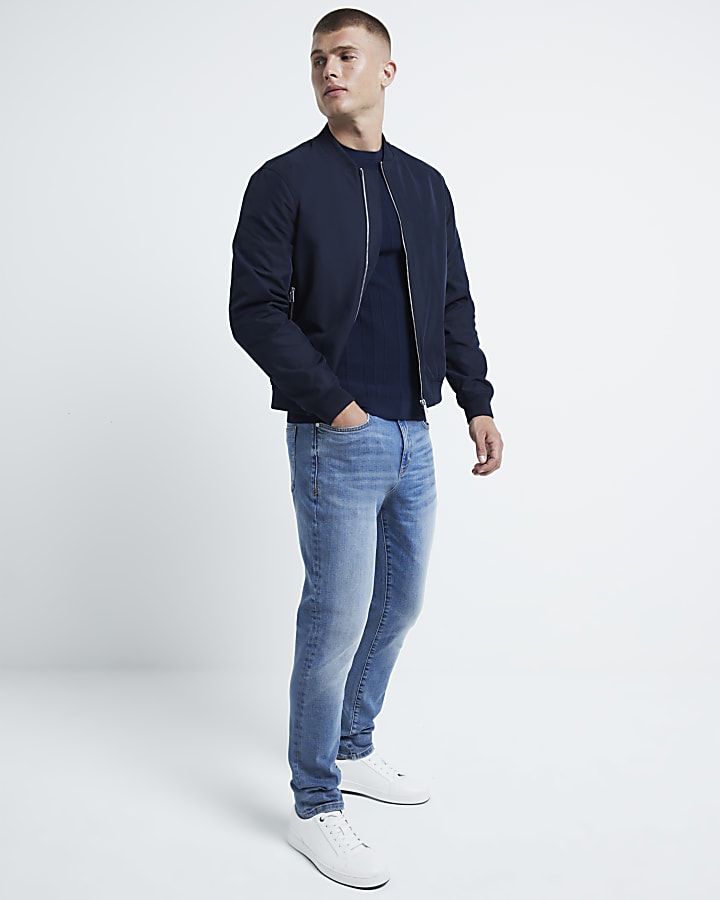 Navy muscle fit herringbone knit t-shirt