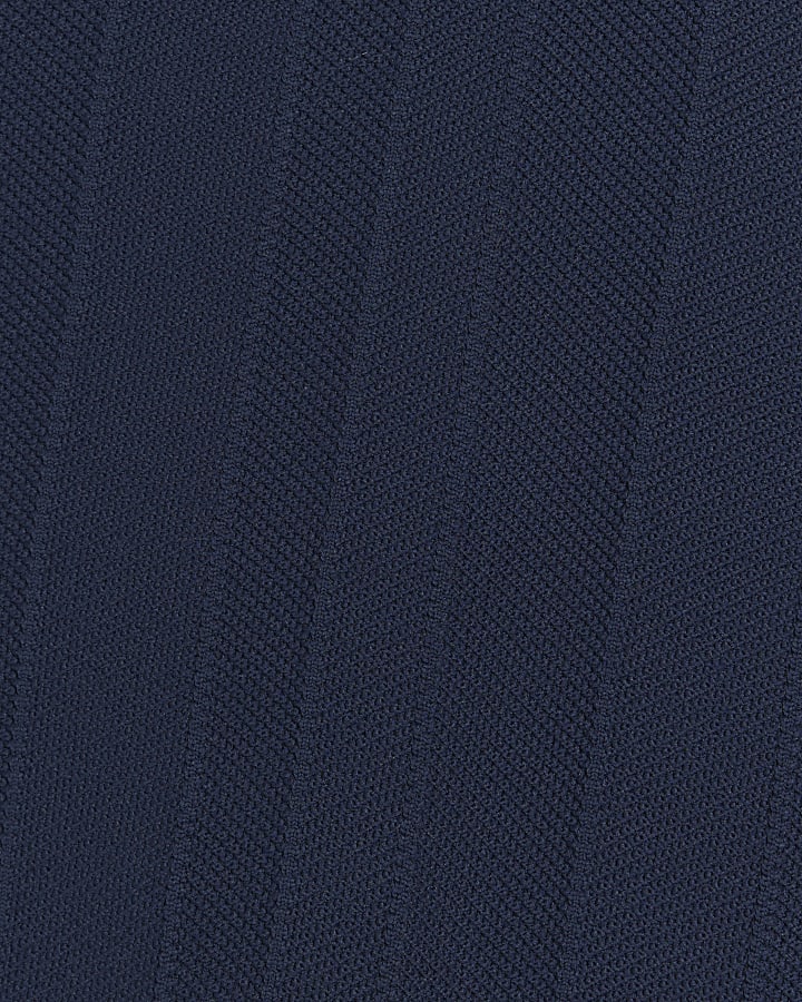 Navy muscle fit herringbone knit t-shirt