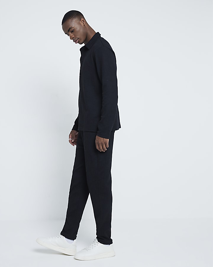 Black regular fit plisse joggers