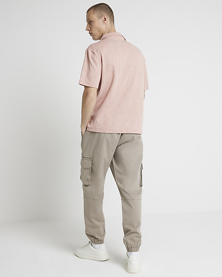 Pink regular fit revere plisse shirt