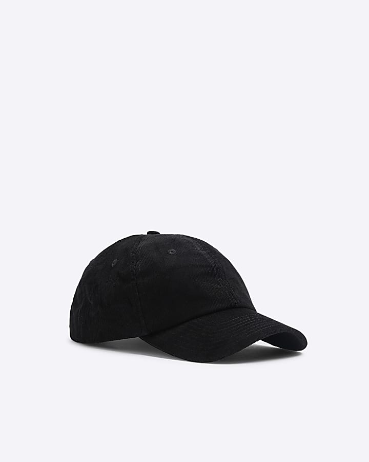 Black corduroy embroidered cap