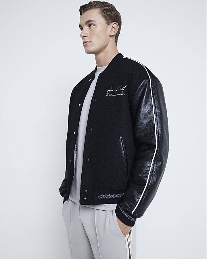 Black Boucle Aime Le Nuit Print Bomber Jacket
