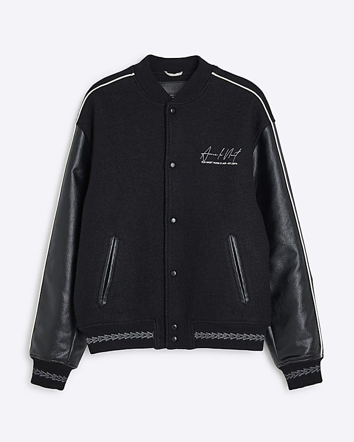 Black Boucle Aime Le Nuit Print Bomber Jacket