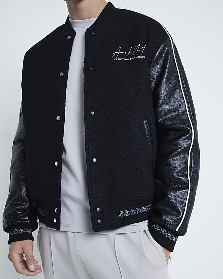 Black Boucle Aime Le Nuit Print Bomber Jacket