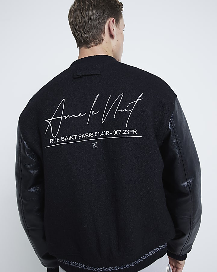 Black Boucle Aime Le Nuit Print Bomber Jacket