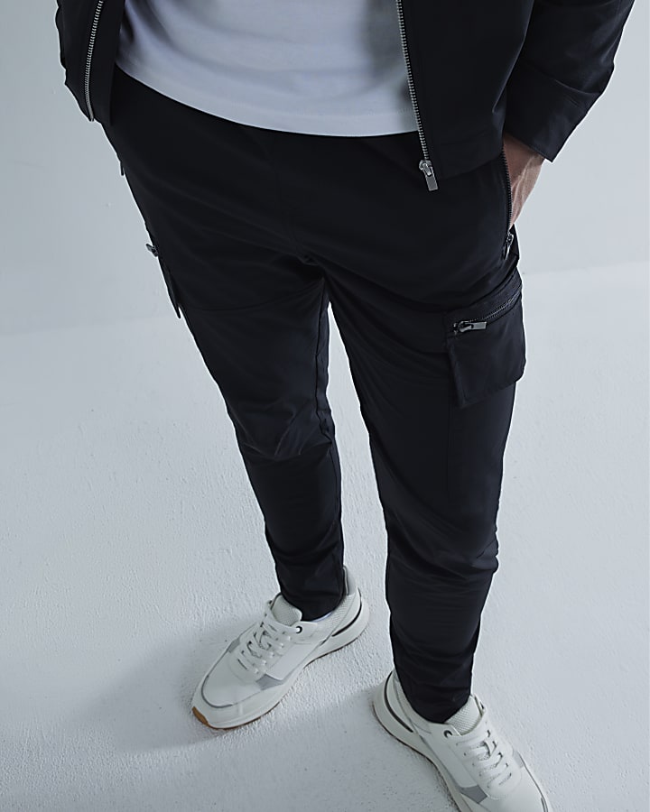 Black skinny fit stretch cargo trousers
