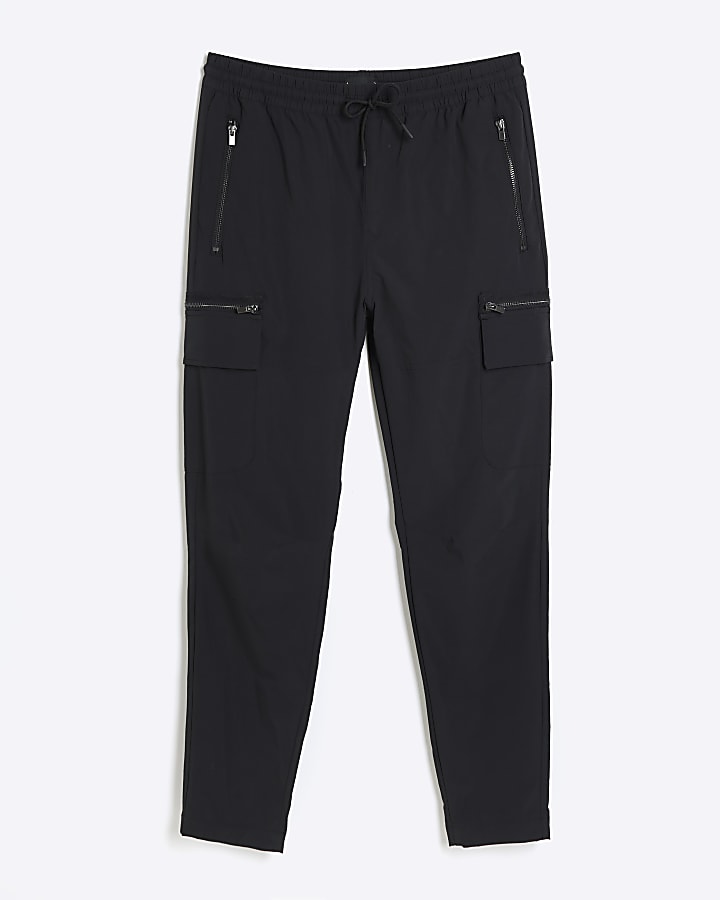 Black skinny fit stretch cargo trousers