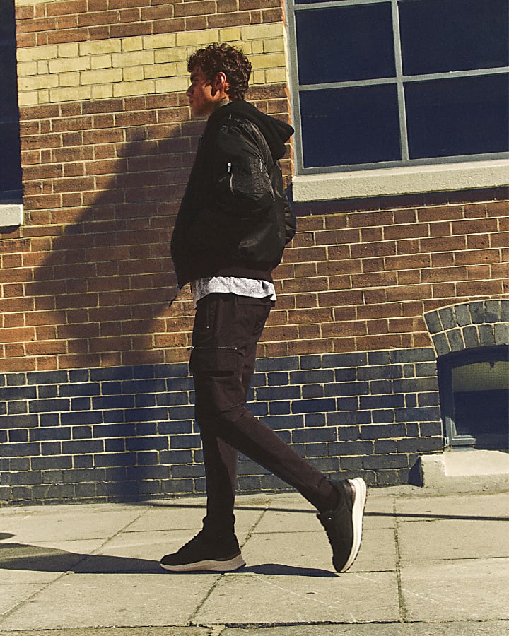 Black skinny fit stretch cargo trousers