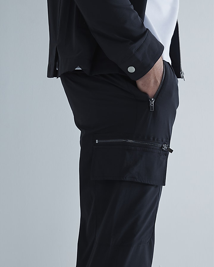 Black skinny fit stretch cargo trousers