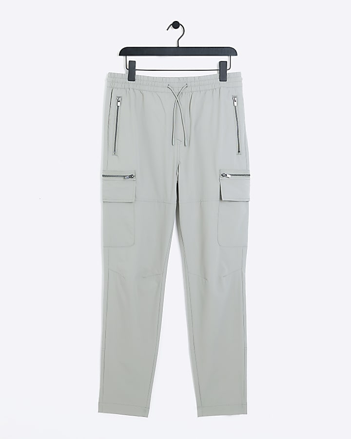 Grey skinny fit stretch cargo trousers