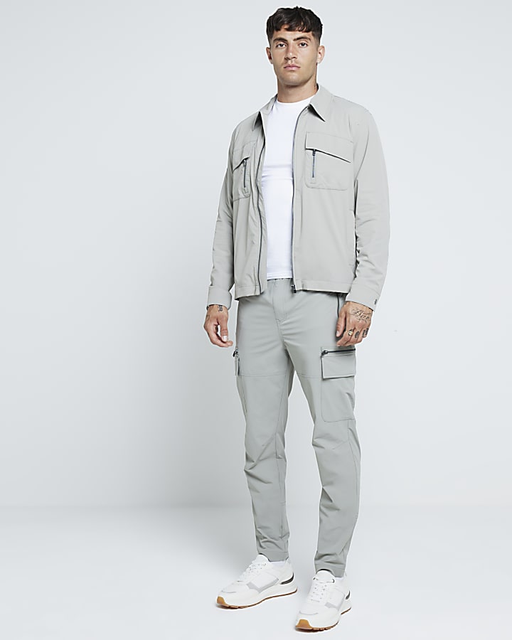 Grey skinny fit stretch cargo trousers