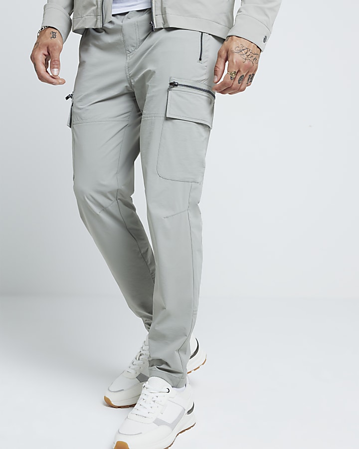 Grey skinny fit stretch cargo trousers