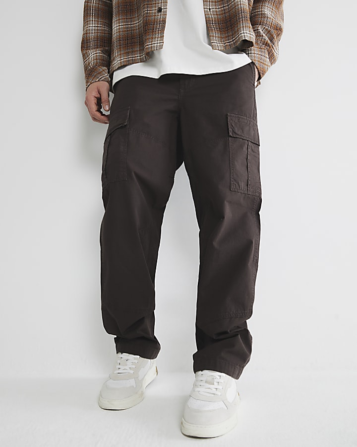 Brown loose fit cargo trousers