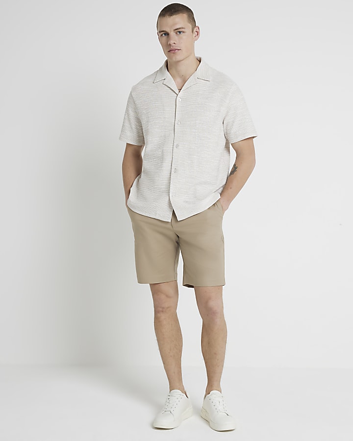 Beige slim fit chino shorts