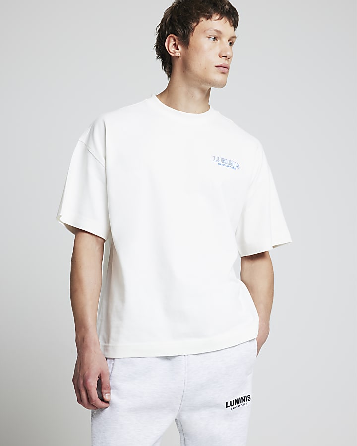 White oversized fit embossed print t-shirt