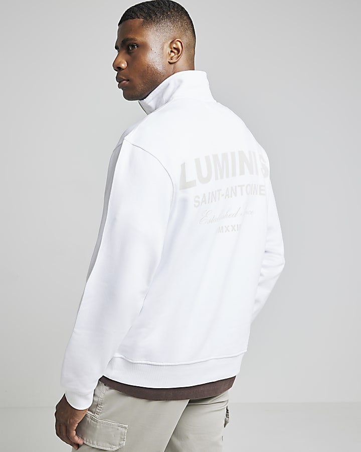 White regular fit graphic funnel sweatshirt