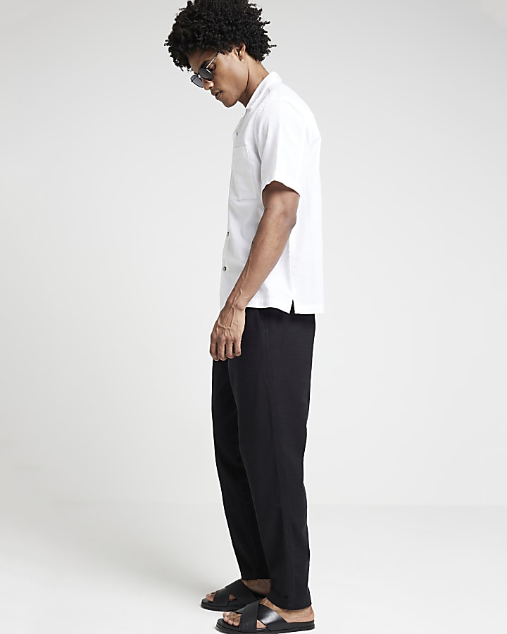 White regular fit linen blend revere shirt