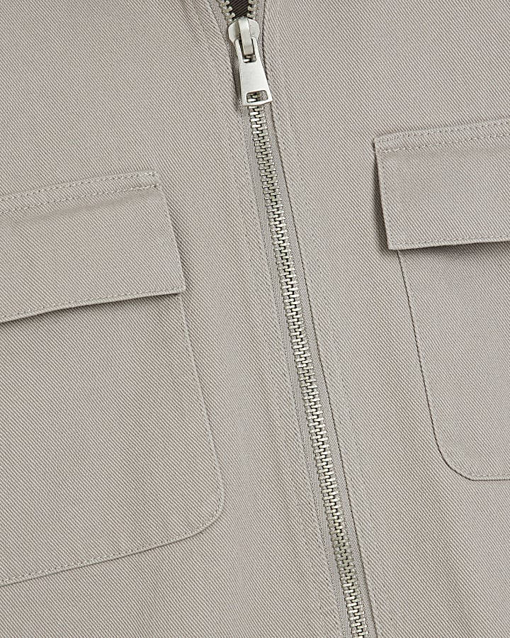 Grey textured zip up overshirt