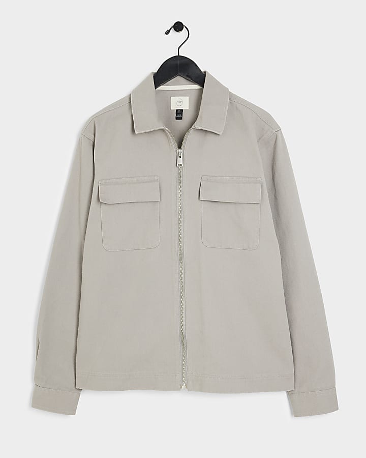 Grey textured zip up overshirt