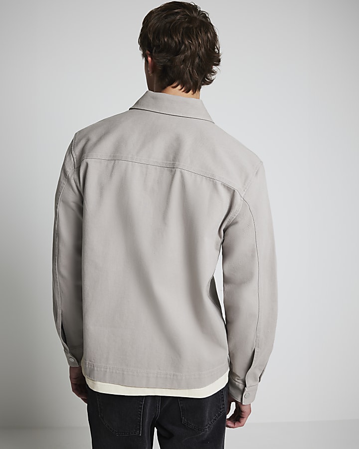 Grey textured zip up overshirt